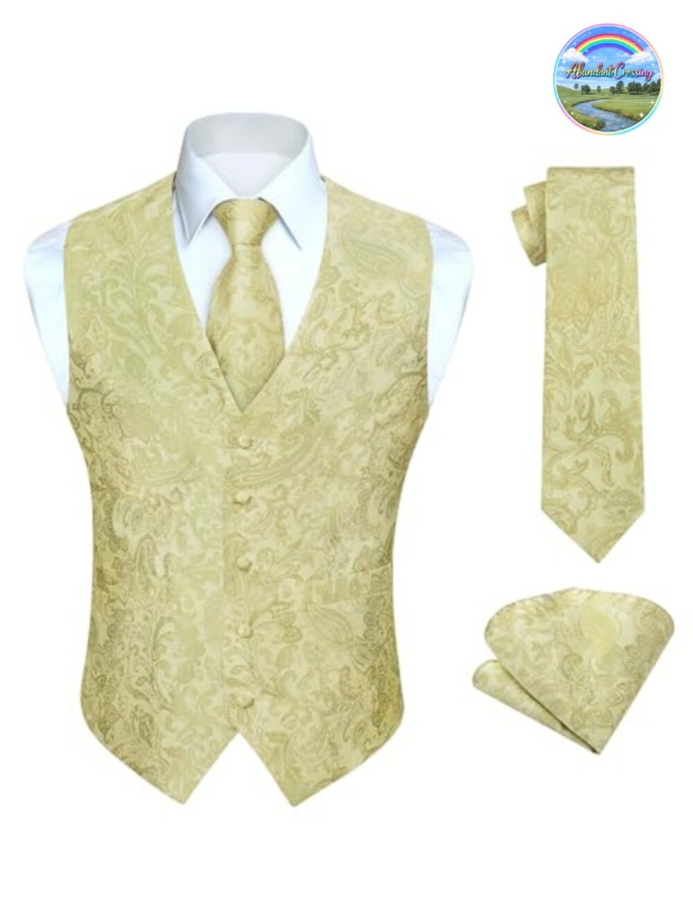 Mens Paisley Vest Tie Set 3pc Silk Blend Formal Suit Waistcoat